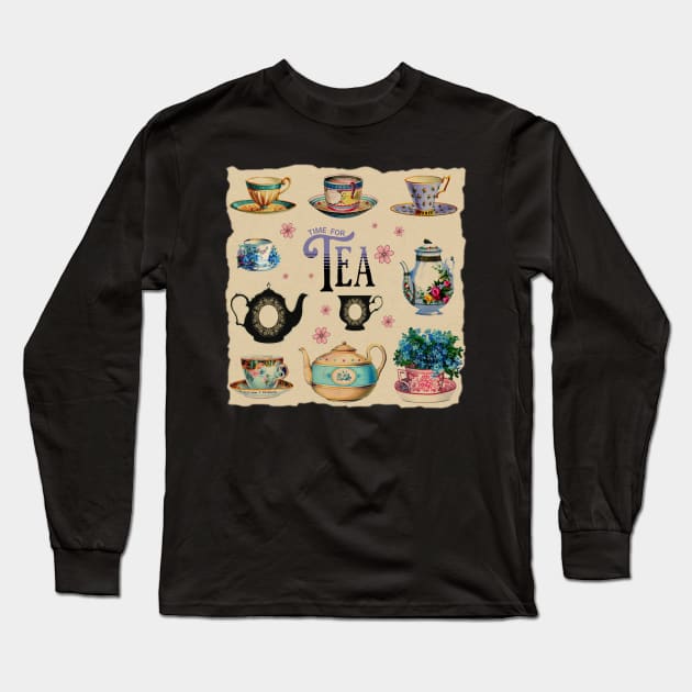 Time for Tea - Vintage Tea Illustrations Long Sleeve T-Shirt by get2create